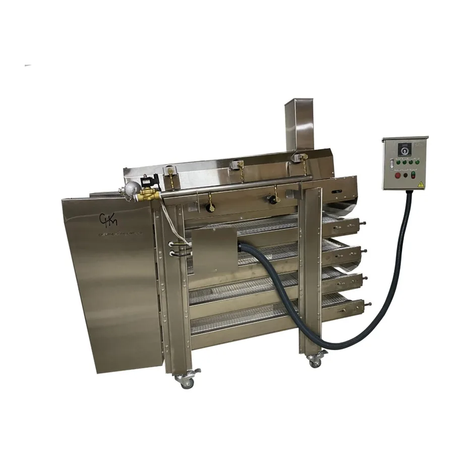 Asador tipo túnel Chicmachine con cuatro niveles de parrilla y tablero de control