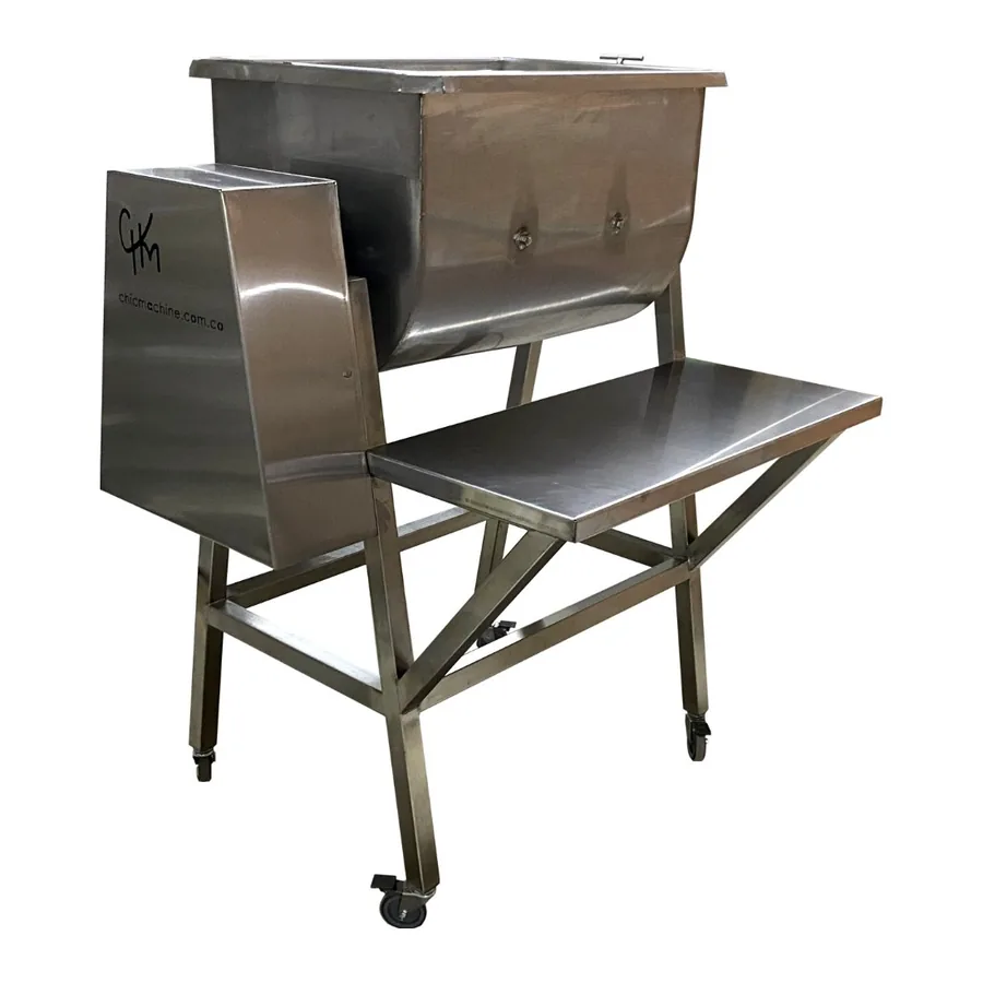 Mezcladora industrial Chicmachine con tolva de mezclado y mesa de trabajo en acero inoxidable